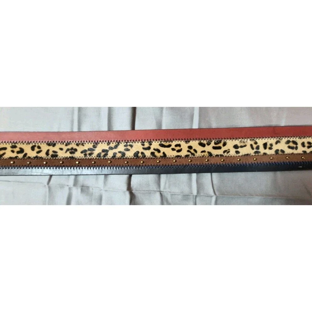 Linea Pelle Leather Mixed Media Panel Waist Belt Womens Size Medium Animal Print